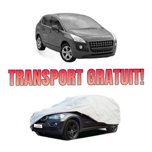 Husa tip prelata auto PEUGEOT 3008 Van (0U_) din 2009-2016, Culoare Gri, material textil impermeabil, rezistanta la intemperii praf UV, CARPASSION Husa Protectie, 4 Stickere auto cu PEUGEOT