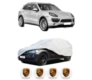 Husa tip prelata auto PORSCHE CAYENNE (92A) din 2010-2018, Culoare Gri, material textil impermeabil, rezistanta la intemperii praf UV, CARPASSION Husa Protectie, 4 Stickere auto cu PORSCHE - Img 2