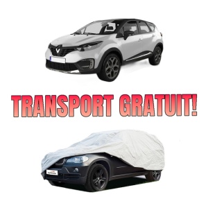 Husa tip prelata auto RENAULT CAPTUR I (J5_, H5_) din 2013-2018, Culoare Gri, material textil impermeabil, rezistanta la intemperii praf UV, CARPASSION Husa Protectie, 4 Stickere auto cu RENAULT