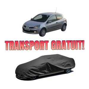 Husa tip prelata auto RENAULT CLIO III (BR0/1, CR0/1) din 2005-2014, Culoare Negru, material textil impermeabil, rezistanta la intemperii praf UV, CARPASSION Husa Protectie, 4 Stickere auto cu RENAULT