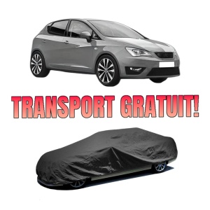 Husa tip prelata auto SEAT IBIZA V (KJ1, KJG) din 2017-2020, Culoare Negru, material textil impermeabil, rezistanta la intemperii praf UV, CARPASSION Husa Protectie, 4 Stickere auto cu SEAT