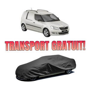Husa tip prelata auto SKODA FABIA II Praktik (545) din 2013-2014, Culoare Negru, material textil impermeabil, rezistanta la intemperii praf UV, CARPASSION Husa Protectie, 4 Stickere auto cu SKODA