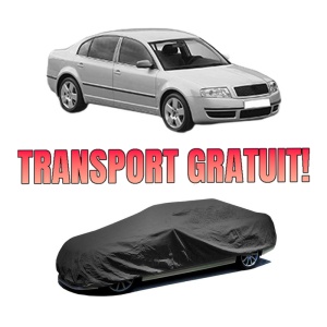 Husa tip prelata auto SKODA SUPERB I (3U4) din 2001-2008, Culoare Negru, material textil impermeabil, rezistanta la intemperii praf UV, CARPASSION Husa Protectie, 4 Stickere auto cu SKODA