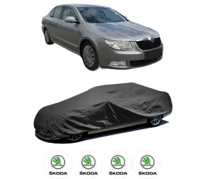 Husa tip prelata auto SKODA SUPERB II (3T4) din 2008-2015, Culoare Negru, material textil impermeabil, rezistanta la intemperii praf UV, CARPASSION Husa Protectie, 4 Stickere auto cu SKODA - Img 2