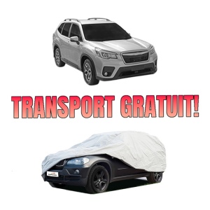 Husa tip prelata auto SUBARU FORESTER (SK_) din 2018, Culoare Gri, material textil impermeabil, rezistanta la intemperii praf UV, CARPASSION Husa Protectie, 4 Stickere auto cu SUBARU