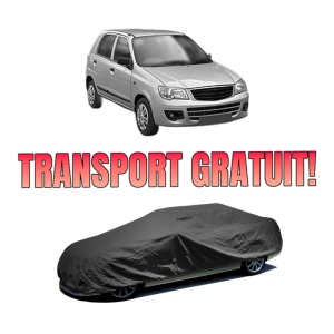 Husa tip prelata auto SUZUKI ALTO K10 din 2012-2015, Culoare Negru, material textil impermeabil, rezistanta la intemperii praf UV, CARPASSION Husa Protectie, 4 Stickere auto cu SUZUKI