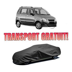 Husa tip prelata auto SUZUKI WAGON R+ (MA) din 2000-2008, Culoare Negru, material textil impermeabil, rezistanta la intemperii praf UV, CARPASSION Husa Protectie, 4 Stickere auto cu SUZUKI