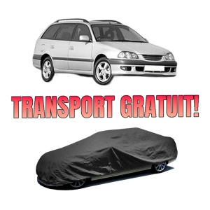 Husa tip prelata auto TOYOTA AVENSIS Estate (_T22_) din 1997-2003, Culoare Negru, material textil impermeabil, rezistanta la intemperii praf UV, CARPASSION Husa Protectie, 4 Stickere auto cu TOYOTA