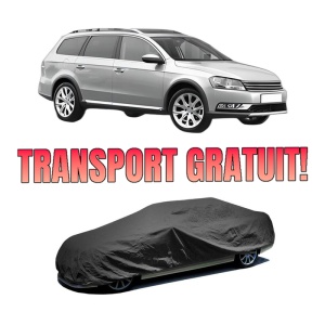 Husa tip prelata auto Volskwagen PASSAT ALLTRACK B7 (365) din 2012-2014, Culoare Negru, material textil impermeabil, rezistanta la intemperii praf UV, CARPASSION Husa Protectie, 4 Stickere auto cu Volskwagen