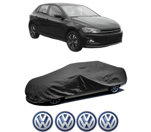 Husa tip prelata auto Volskwagen POLO VI (AW1, BZ1, AE1) din 2017-2021, Culoare Negru, material textil impermeabil, rezistanta la intemperii praf UV, CARPASSION Husa Protectie, 4 Stickere auto cu Volskwagen - Img 2