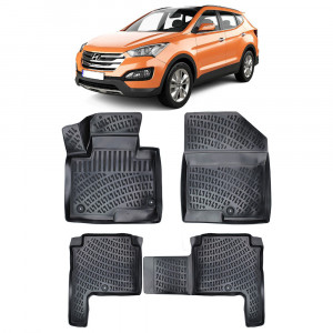 Hyundai Santa Fe III 2012-2017 Set 4 covorase auto din cauciuc tip tavita premium line 3D accesorii pentru autoturismul tau - masina v243269