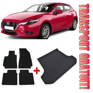 Mazda 3 Set Covorase + tavita portbagaj auto Mazda 3 III fabricatie 09.2013 - 02.2019, caroserie hatchback, cu / fara roata de rezerva