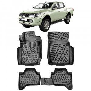 Mitsubishi L200 2015-2019 Set 4 covorase auto din cauciuc tip tavita premium line 3D accesorii pentru autoturismul tau - masina v242800