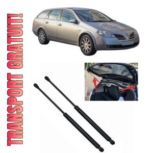 Set 2 amortizoare portbagaj haion NISSAN PRIMERA Hatchback (P12) din 2002-2008, 2 bucati, MAGNUM TECHNOLOGY, 4 stickere auto NISSAN