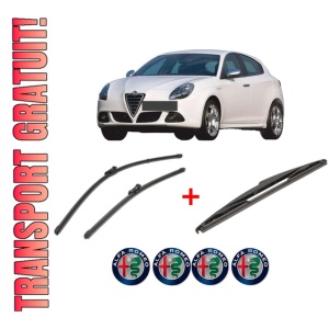 Set 3 stergatoare ALFA ROMEO GIULIETTA (940_) din 2010 - 2020, pentru parbriz si luneta fata si spate auto, Valeo Silencio, din cauciuc siliconat rezistent, 4 Stickere Auto ALFA ROMEO