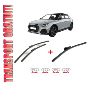 Set 3 stergatoare AUDI A1 Allstreet (GBH) din 2022, pentru parbriz si luneta fata si spate auto, Bosch Aerotwin, din cauciuc siliconat rezistent, 4 Stickere Auto AUDI