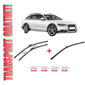 Set 3 stergatoare AUDI A4 Allroad B8 (8KH) din 2009 - 2016, pentru parbriz si luneta fata si spate auto, Bosch Aerotwin, din cauciuc siliconat rezistent, 4 Stickere Auto AUDI