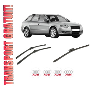 Set 3 stergatoare AUDI A4 B7 Avant (8ED) din 2004-2008, pentru parbriz si luneta fata si spate auto, Bosch Aerotwin-Aerotwin, din cauciuc siliconat rezistent, 4 Stickere Auto AUDI