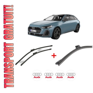 Set 3 stergatoare AUDI A5 Avant (FU5) din 2024, pentru parbriz si luneta fata si spate auto, Bosch Aerotwin, din cauciuc siliconat rezistent, 4 Stickere Auto AUDI