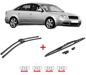 Set 3 stergatoare AUDI A6 C5 (4B2, 4B4) din 1999 - 2005, pentru parbriz si luneta fata si spate auto, Valeo Silencio, din cauciuc siliconat rezistent, 4 Stickere Auto AUDI v14842
