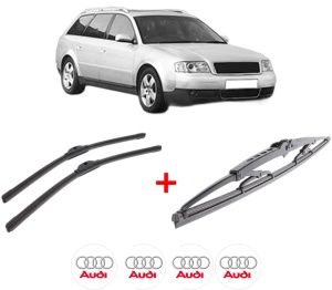 Set 3 stergatoare AUDI A6 C5 Avant (4B5, 4B6) din 1997 - 2005, pentru parbriz si luneta fata si spate auto, Bosch Twin, din cauciuc siliconat rezistent, 4 Stickere Auto AUDI v11777