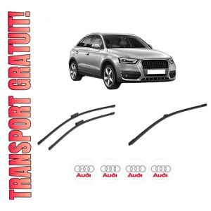 Set 3 stergatoare AUDI Q3 (8UB, 8UG) din 2011-2018, pentru parbriz si luneta fata si spate auto, Bosch Aerotwin-Aerotwin, din cauciuc siliconat rezistent, 4 Stickere Auto AUDI