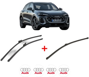 Set 3 stergatoare AUDI Q5 (GUB) din 2025, pentru parbriz si luneta fata si spate auto, Valeo Silencio Xtrm, din cauciuc siliconat rezistent, 4 Stickere Auto AUDI v12557