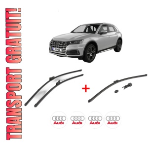 Set 3 stergatoare AUDI Q5 Van (FYB, FYG) din 2017 - 2020, pentru parbriz si luneta fata si spate auto, Valeo HydroConnect, din cauciuc siliconat rezistent, 4 Stickere Auto AUDI