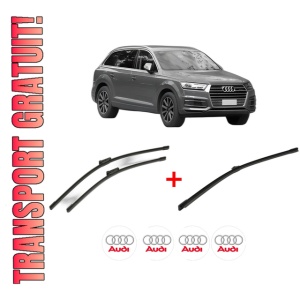 Set 3 stergatoare AUDI Q7 (4MB, 4MG, 4MQ) din 2015 - 2019, pentru parbriz si luneta fata si spate auto, Bosch Aerotwin, din cauciuc siliconat rezistent, 4 Stickere Auto AUDI