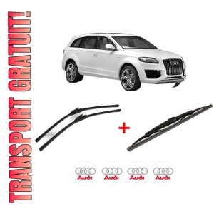 Set 3 stergatoare AUDI Q7 Van (4LB) din 2006 - 2015, pentru parbriz si luneta fata si spate auto, Bosch Twin, din cauciuc siliconat rezistent, 4 Stickere Auto AUDI