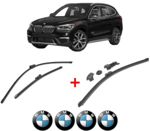 Set 3 stergatoare BMW Seria X1 (F48) din 2014 - 2022, pentru parbriz si luneta fata si spate auto, Valeo HydroConnect, din cauciuc siliconat rezistent, 4 Stickere Auto BMW v12802