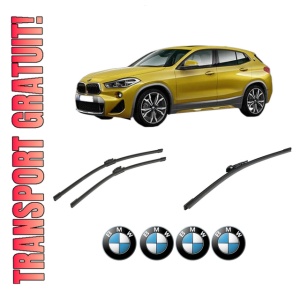Set 3 stergatoare BMW Seria X2 (F39) din 2017-2023, pentru parbriz si luneta fata si spate auto, Bosch Aerotwin-Aerotwin, din cauciuc siliconat rezistent, 4 Stickere Auto BMW