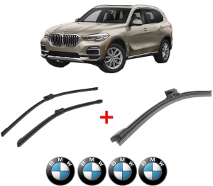 Set 3 stergatoare BMW Seria X5 (G05, F95) din 2018 - 2023, pentru parbriz si luneta fata si spate auto, Bosch Aerotwin, din cauciuc siliconat rezistent, 4 Stickere Auto BMW v6743