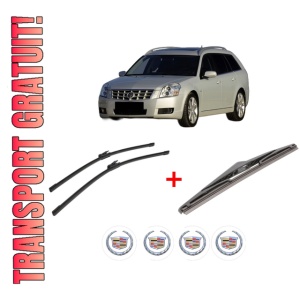 Set 3 stergatoare CADILLAC BLS Wagon din 2007 - 2010, pentru parbriz si luneta fata si spate auto, Bosch Twin, din cauciuc siliconat rezistent, 4 Stickere Auto CADILLAC