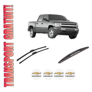 Set 3 stergatoare CHEVROLET SILVERADO 1500 din 2007, pentru parbriz si luneta fata si spate auto, Bosch Twin-Aerotwin Retrofit, din cauciuc siliconat rezistent, 4 Stickere Auto CHEVROLET