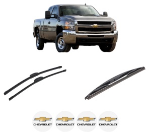 Set 3 stergatoare CHEVROLET SILVERADO 2500 HD Extended Cab Pickup din 2008-2013, pentru parbriz si luneta fata si spate auto, Bosch Twin-Aerotwin Retrofit, din cauciuc siliconat rezistent, 4 Stickere Auto CHEVROLET - Img 2