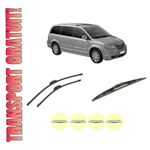 Set 3 stergatoare CHRYSLER TOWN & COUNTRY din 2011-2016, pentru parbriz si luneta fata si spate auto, Bosch Twin-Aerotwin Retrofit, din cauciuc siliconat rezistent, 4 Stickere Auto CHRYSLER
