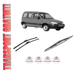 Set 3 stergatoare CITROEN BERLINGO / BERLINGO FIRST MPV (MF_, GJK_, GFK_) din 1996-2011, pentru parbriz si luneta fata si spate auto, Bosch Twin-Aerotwin Retrofit, din cauciuc siliconat rezistent, 4 Stickere Auto CITROEN