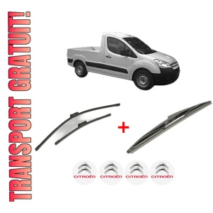 Set 3 stergatoare CITROEN BERLINGO Platform/Chassis (B9) din 2008 - 2021, pentru parbriz si luneta fata si spate auto, Bosch Twin, din cauciuc siliconat rezistent, 4 Stickere Auto CITROEN