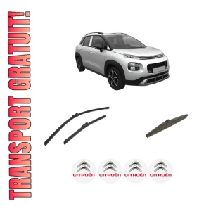 Set 3 stergatoare CITROEN C3 AIRCROSS II (2R_, 2C_) din 2017-2020, pentru parbriz si luneta fata si spate auto, Bosch Twin-Aerotwin, din cauciuc siliconat rezistent, 4 Stickere Auto CITROEN