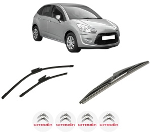 Set 3 stergatoare CITROEN C3 II (SC_) din 2009-2016, pentru parbriz si luneta fata si spate auto, Bosch Twin-Aerotwin, din cauciuc siliconat rezistent, 4 Stickere Auto CITROEN - Img 2