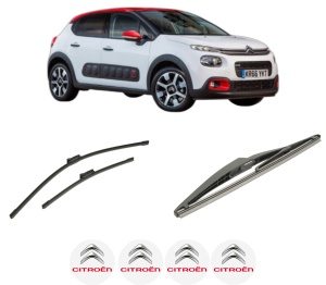 Set 3 stergatoare CITROEN C3 III Van (SX_, SY_) din 2016-2019, pentru parbriz si luneta fata si spate auto, Bosch Twin-Aerotwin, din cauciuc siliconat rezistent, 4 Stickere Auto CITROEN - Img 2