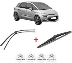 Set 3 stergatoare CITROEN C4 GRAND PICASSO II (DA_, DE_) din 2013 - 2018, pentru parbriz si luneta fata si spate auto, Valeo Silencio, din cauciuc siliconat rezistent, 4 Stickere Auto CITROEN v13762