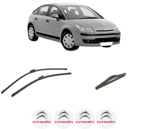 Set 3 stergatoare CITROEN C4 I (LC_) din 2004-2012, pentru parbriz si luneta fata si spate auto, Bosch Twin-Aerotwin, din cauciuc siliconat rezistent, 4 Stickere Auto CITROEN - Img 2