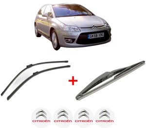 Set 3 stergatoare CITROEN C4 II (NC_) din 2009 - 2018, pentru parbriz si luneta fata si spate auto, Bosch Twin, din cauciuc siliconat rezistent, 4 Stickere Auto CITROEN v7583