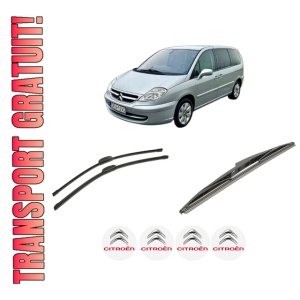 Set 3 stergatoare CITROEN C8 Van (EA_, EB_) din 2003-2011, pentru parbriz si luneta fata si spate auto, Bosch Twin-Aerotwin Retrofit, din cauciuc siliconat rezistent, 4 Stickere Auto CITROEN