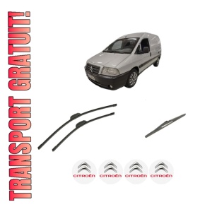 Set 3 stergatoare CITROEN JUMPY II Platform/Chassis din 2006-2016, pentru parbriz si luneta fata si spate auto, Bosch Twin-Aerotwin Retrofit, din cauciuc siliconat rezistent, 4 Stickere Auto CITROEN