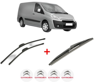 Set 3 stergatoare CITROEN JUMPY II Van din 2007 - 2016, pentru parbriz si luneta fata si spate auto, Bosch Twin, din cauciuc siliconat rezistent, 4 Stickere Auto CITROEN v8303