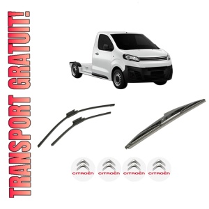 Set 3 stergatoare CITROEN JUMPY III Platform/Chassis (V_) din 2016-2023, pentru parbriz si luneta fata si spate auto, Bosch Twin-Aerotwin, din cauciuc siliconat rezistent, 4 Stickere Auto CITROEN