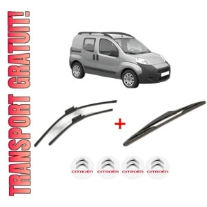 Set 3 stergatoare CITROEN NEMO MPV din 2009, pentru parbriz si luneta fata si spate auto, Bosch Twin, din cauciuc siliconat rezistent, 4 Stickere Auto CITROEN